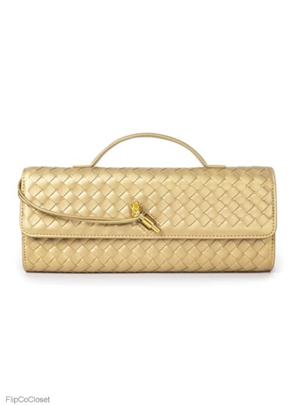 Woven Vegan Leather Evening Clutch Crossbody Bag Detachable Strap